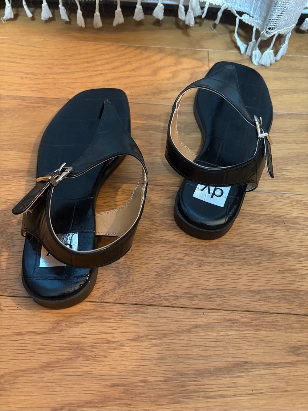 DV by Dolce Vita Black Leather Buckle Slide Sandals